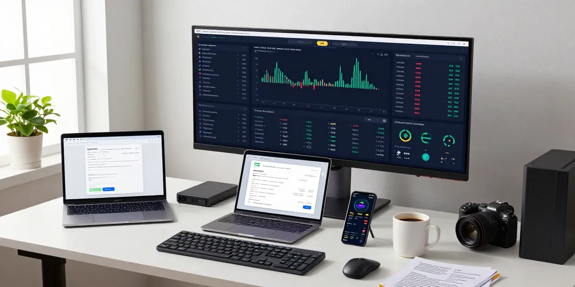 Secure cloud mining platform analysis in a modern home office with cryptocurrency dashboards and digital wallet displays.