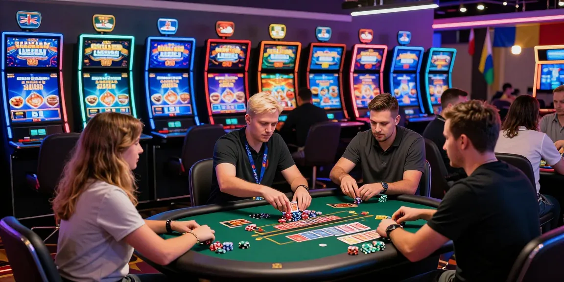 Exciting gaming moment at European online casinos for UK players at https://equipproject.eu, featuring diverse players, vibrant games, and dynamic atmosphere.