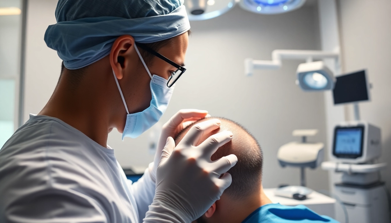 Patient undergoing a hair transplant istanbul with expert hands in a modern clinic.