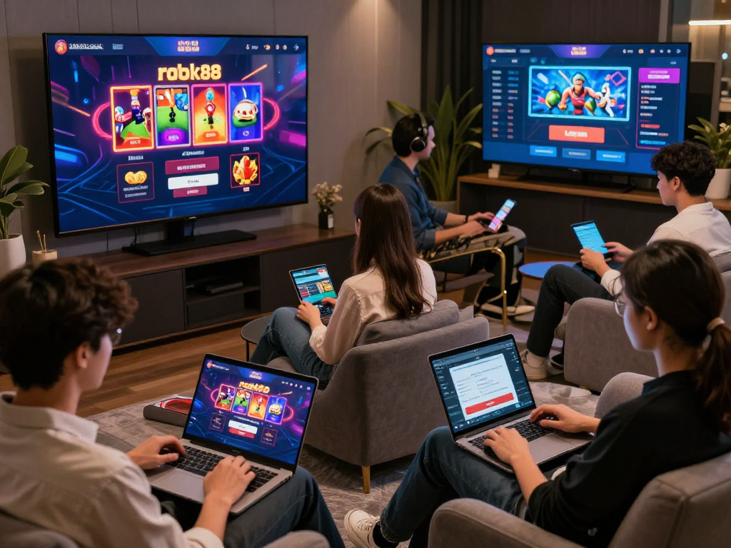 Engaged users experiencing the rokok88 login while enjoying online gaming in a modern lounge atmosphere.