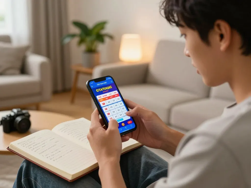 Player engaging with the GTAtogel app for live lottery betting, showcasing focused strategy and responsible gambling.