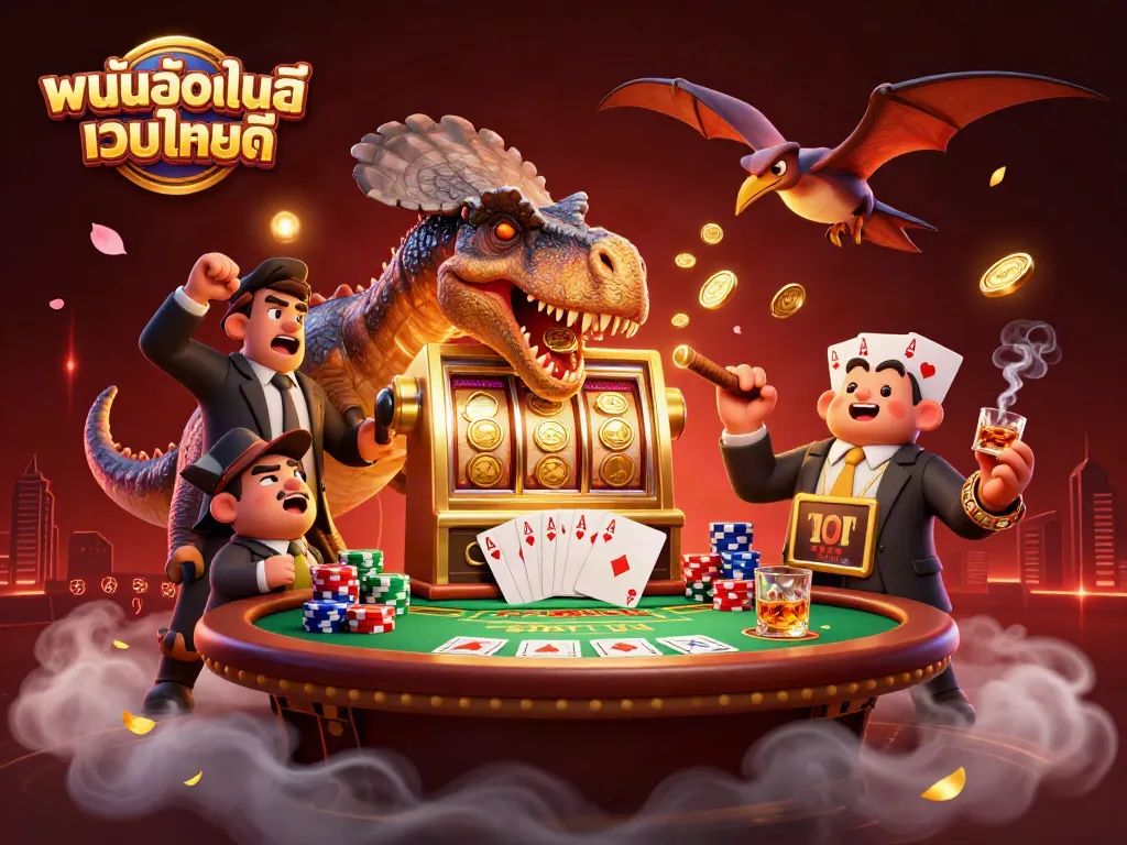 เล่นพนันออนไลน์ เว็บไหนดี กับภาพวาดของไดโนเสาร์และเครื่องสล็อตในคาสิโน
