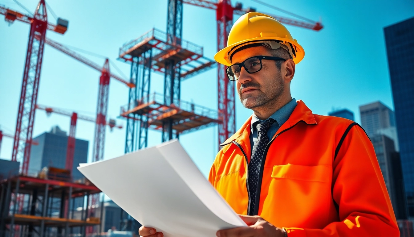 Manhattan Commercial General Contractor consulting on project plans at a busy construction site.