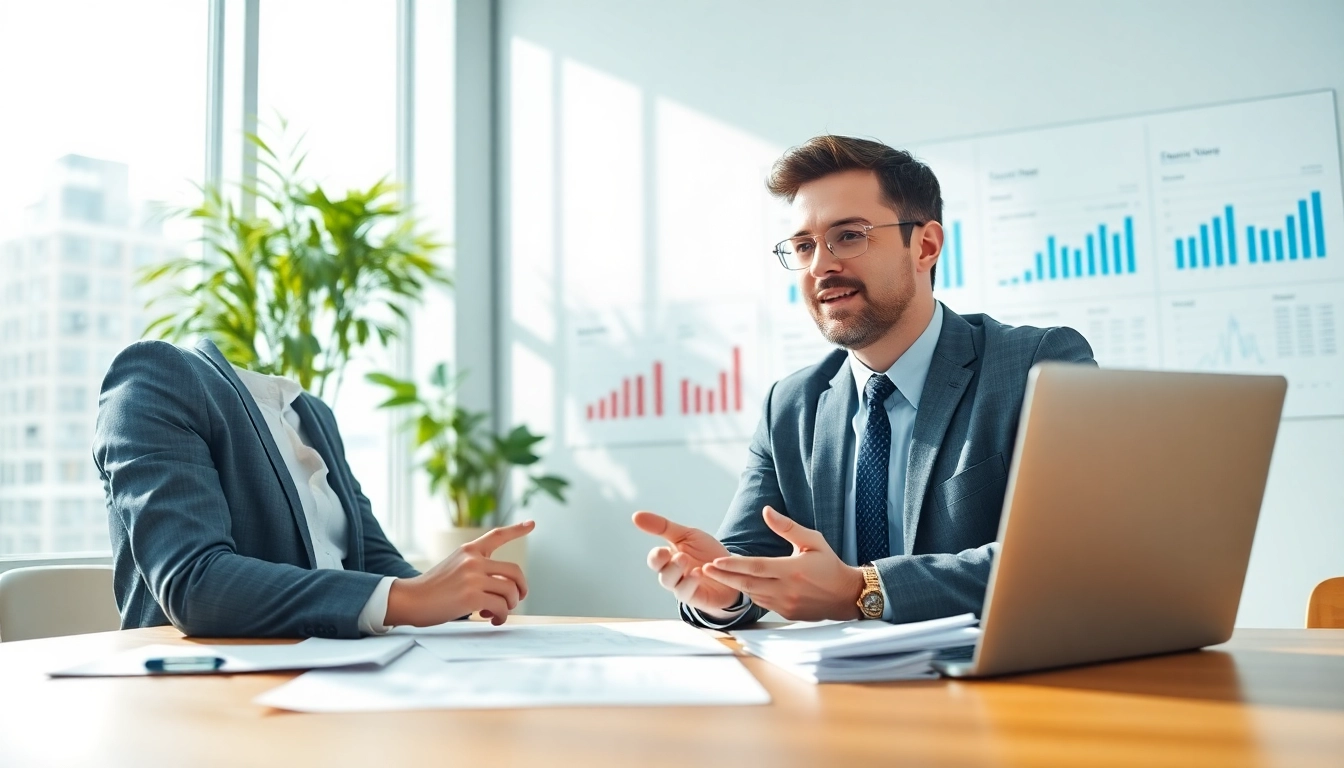 카드 현금화 다양한 옵션을 설명하는 전문가와 현대적 사무실 배경.