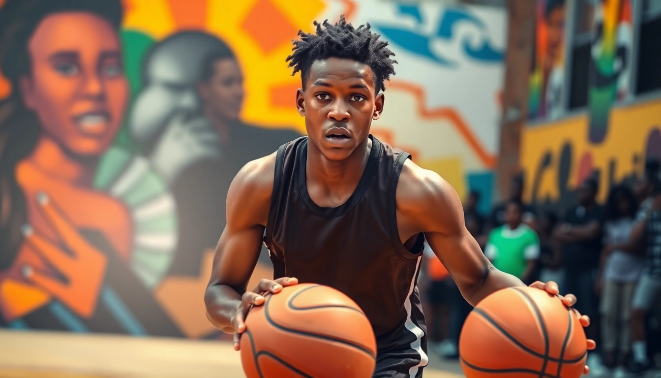 Showcasing Orlando Black during a dynamic basketball action scene in an urban setting.