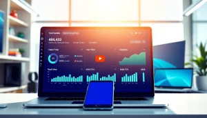 Engaging representation of a youtube smm panel with analytics in a modern workspace setting.