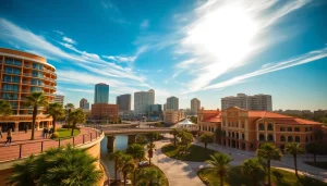 Tampa photoshoot locations featuring scenic spots like the Riverwalk and Ybor City at sunset.