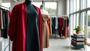 Punta di Roma stof in een professionele modeomgeving met stijlvolle jurk en kleurstalen