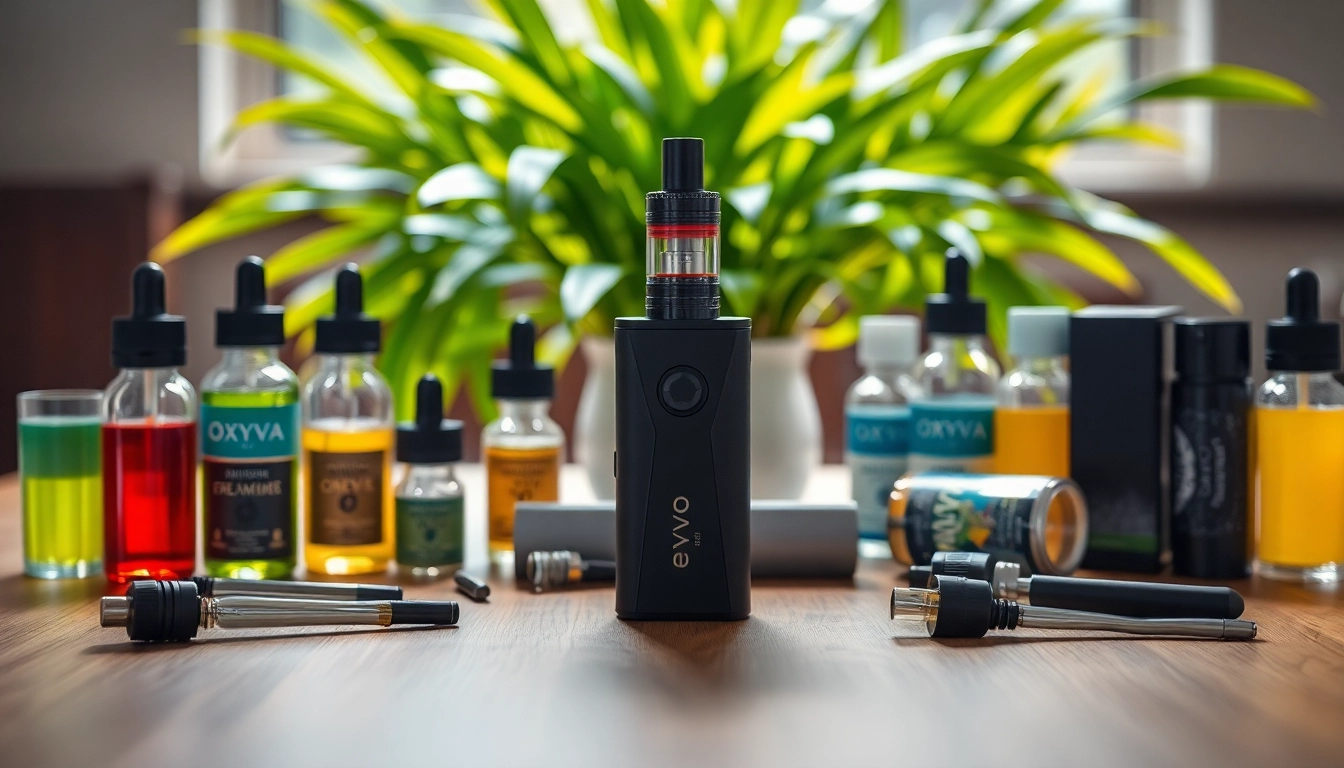 Verleihung von Oxva-Dampferlebnis mit bunten Flüssigkeiten und modernen Accessoires.