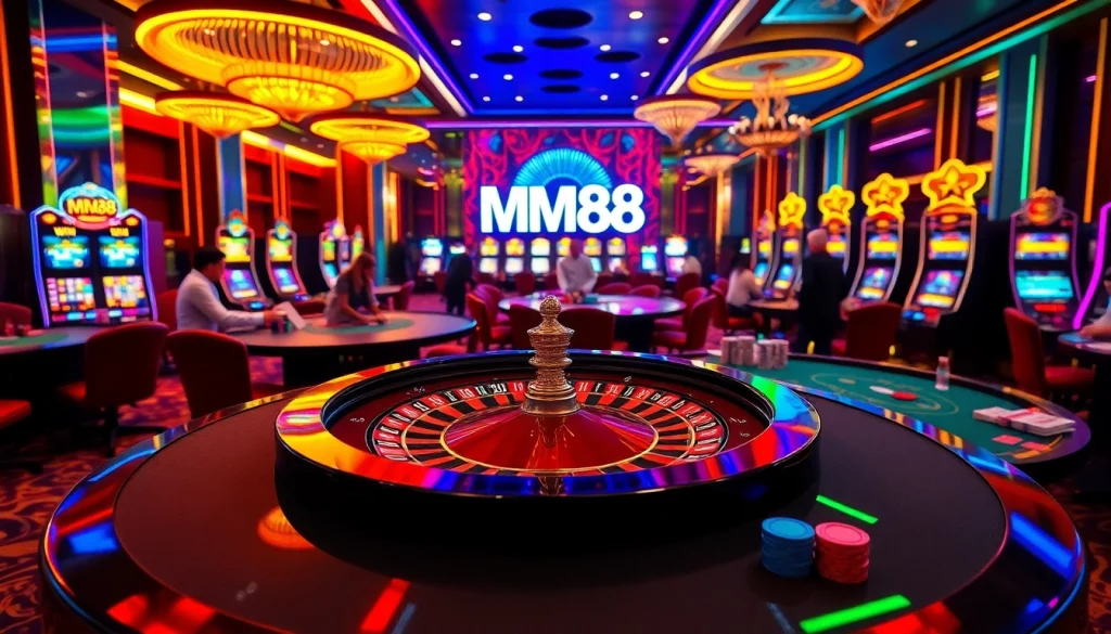 Engage in the excitement of roulette and MM88 winnings with vibrant casino tables.