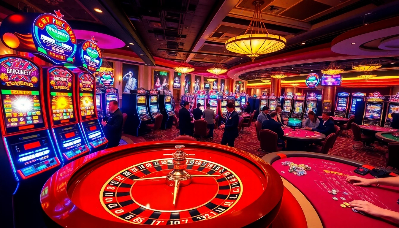 The vibrant casino atmosphere at https://xx88.center/ showcases players enjoying slot machines, poker, and roulette.