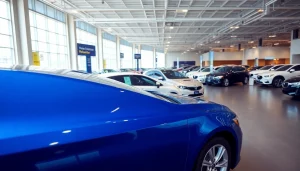 Buy a car in a modern showroom with bright lighting and a variety of stunning vehicles on display.