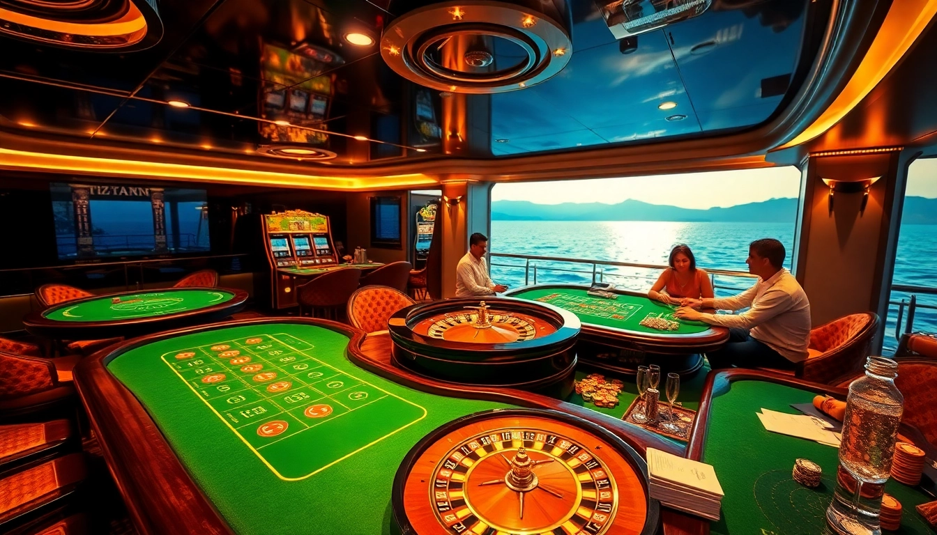 Experience thrilling gaming at XX88 Boats' casino aboard an upscale yacht.