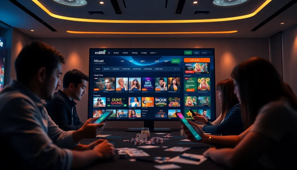 Interactive gaming experience at https://xx88.pizza/, showcasing a diverse group enjoying online games.