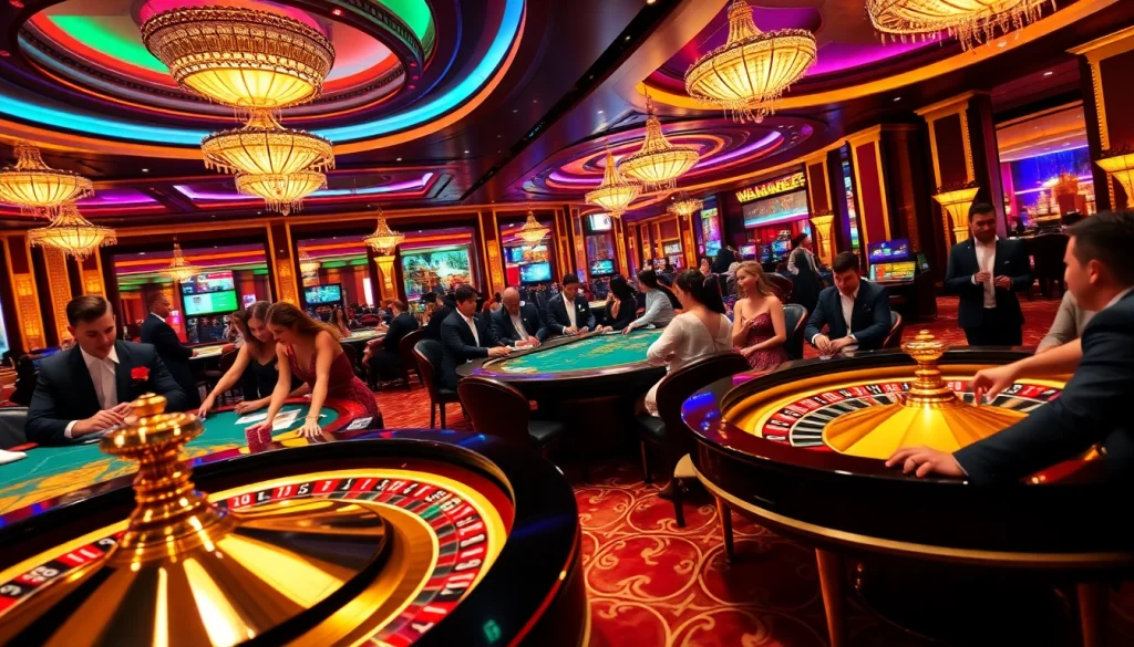 Engaged players enjoying casino games at 789BET, highlighting excitement and luxury in a vibrant atmosphere.