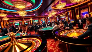 Engaged players enjoying casino games at 789BET, highlighting excitement and luxury in a vibrant atmosphere.
