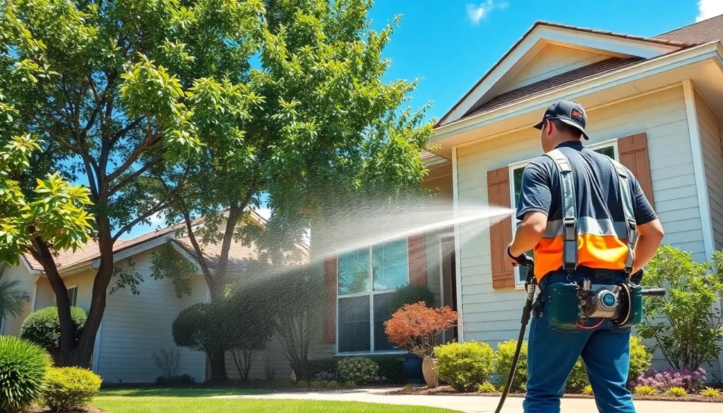 Professional team performing a soft wash on a home in Kissimmee, FL, showcasing effective exterior cleaning.
