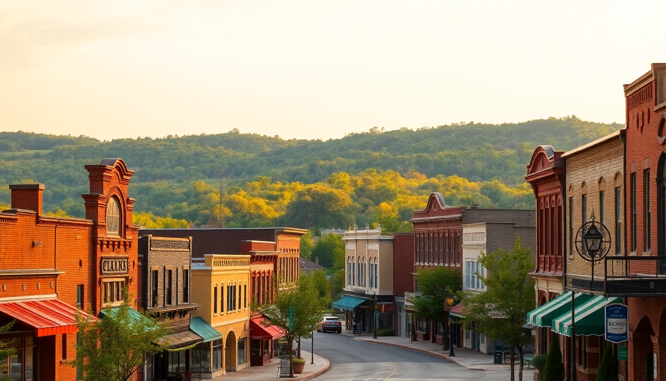 Capture of Clarksburg showcasing its historic downtown and surrounding hills under warm lighting.