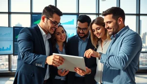 Engaged team utilizing competitive intelligence insights in a modern office.