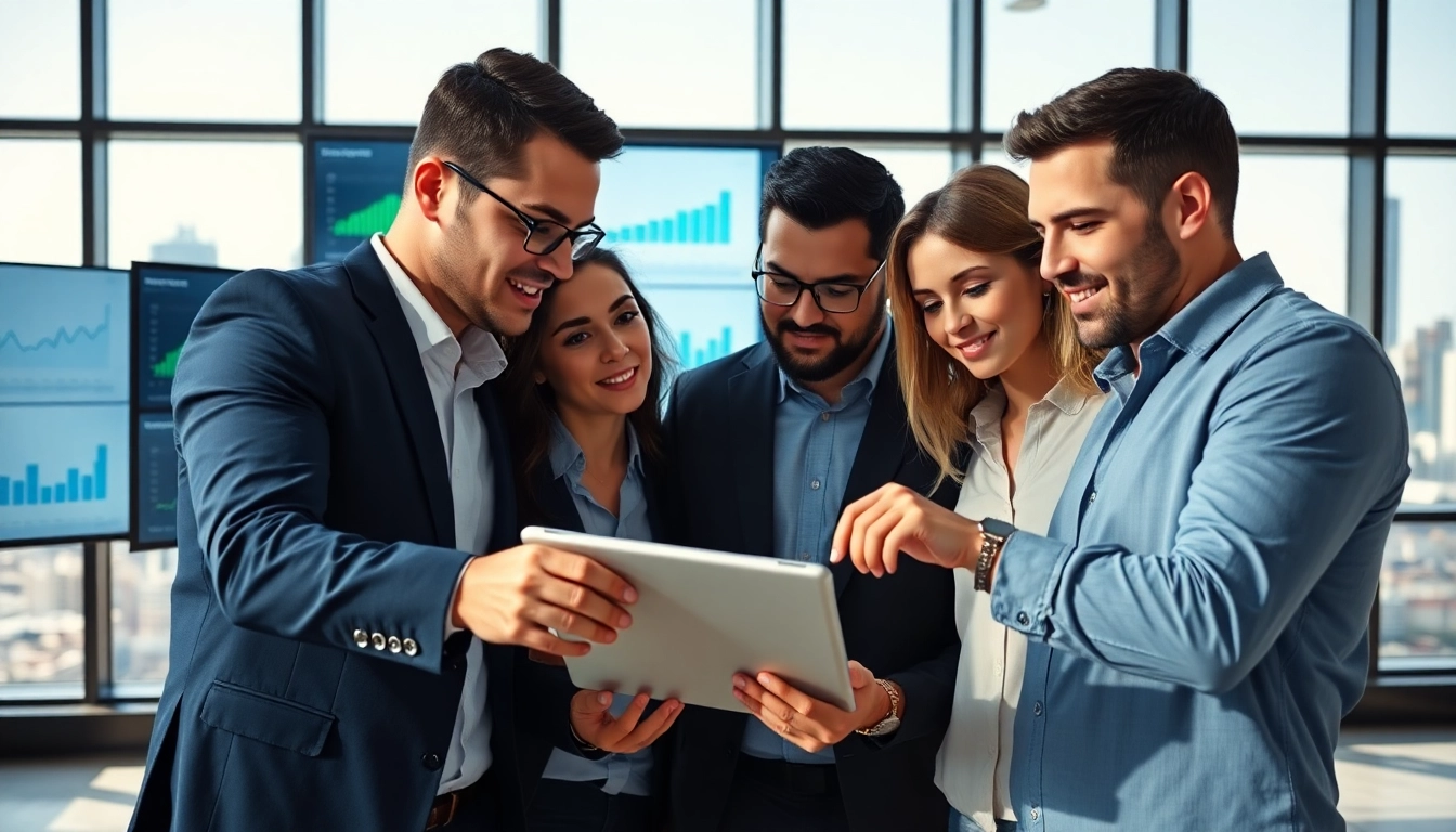 Engaged team utilizing competitive intelligence insights in a modern office.