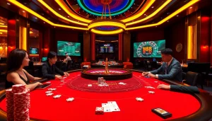Players enjoy a thrilling baccarat game at Hi88's luxurious casino table.