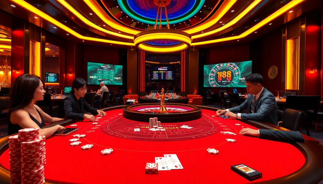 Players enjoy a thrilling baccarat game at Hi88's luxurious casino table.