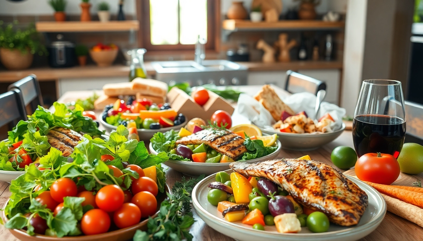 Enjoying a beautifully arranged Mediterranean diet with fresh fruits and vibrant vegetables.