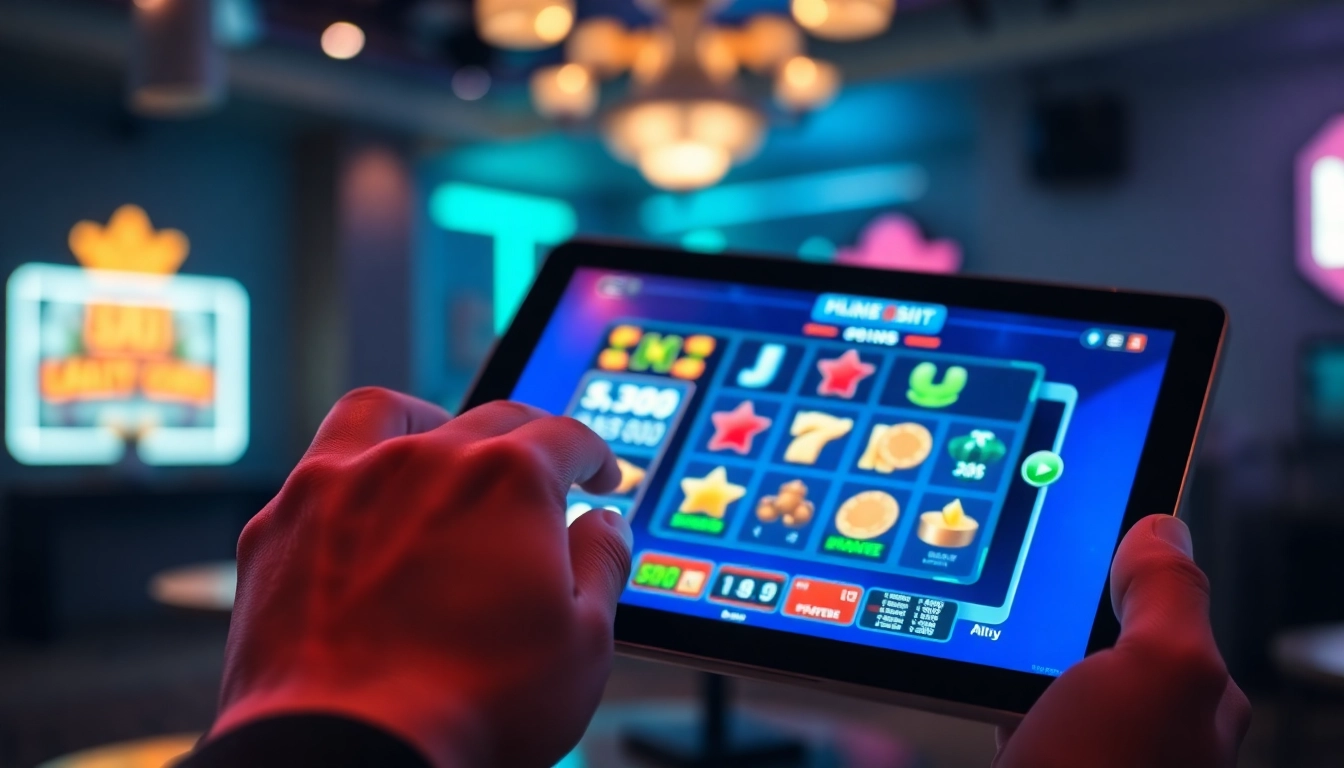 Taruhan slot deposit 1k yang menarik dengan pengguna berinteraksi di tablet.