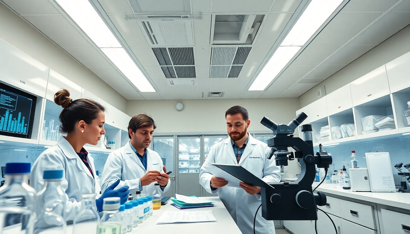 Scientists researching WIN55 cannabinoid in a modern laboratory setting.