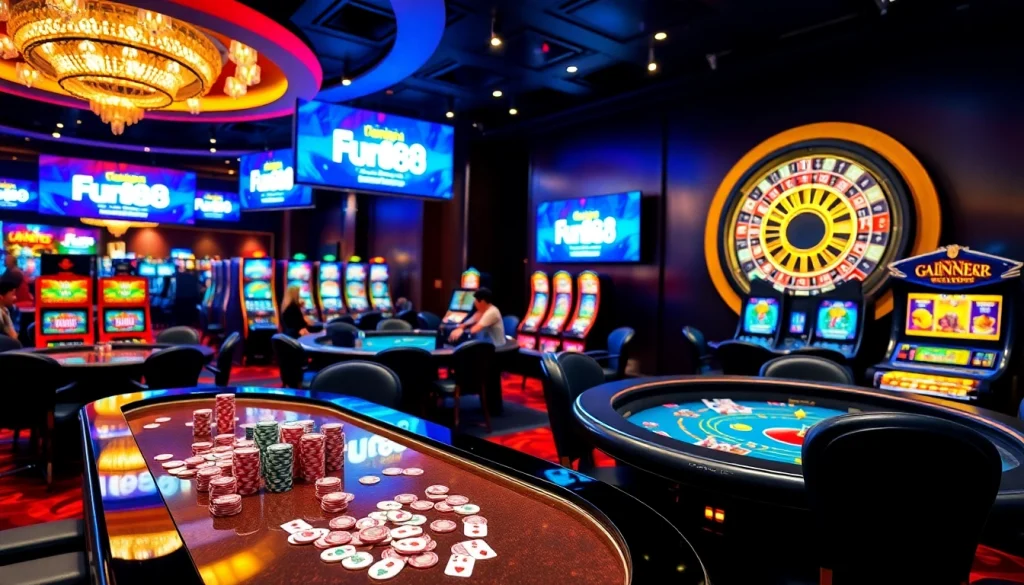 Experience the thrill of wagering with Fun88 link highlighted on vibrant casino tables and games.