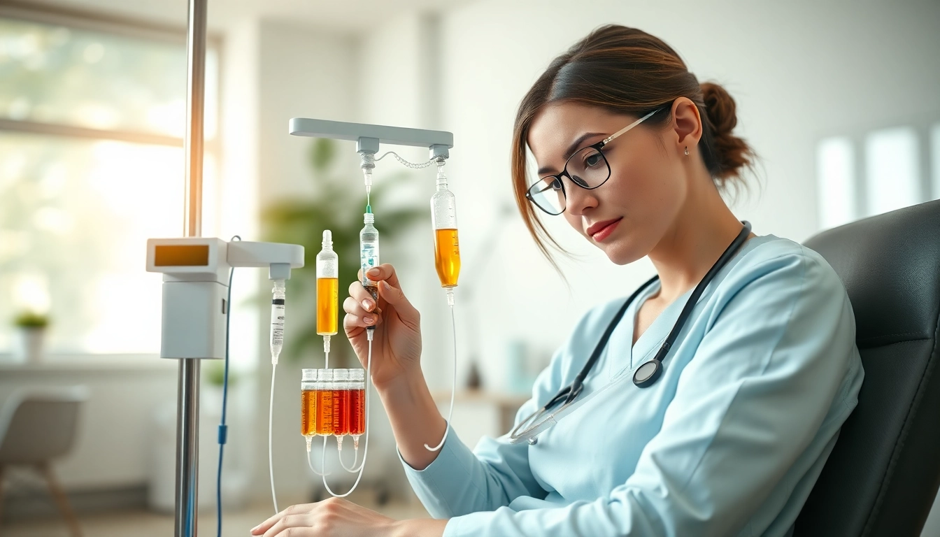 Administering IV Vitamin injections in a professional healthcare setting, highlighting patient care.