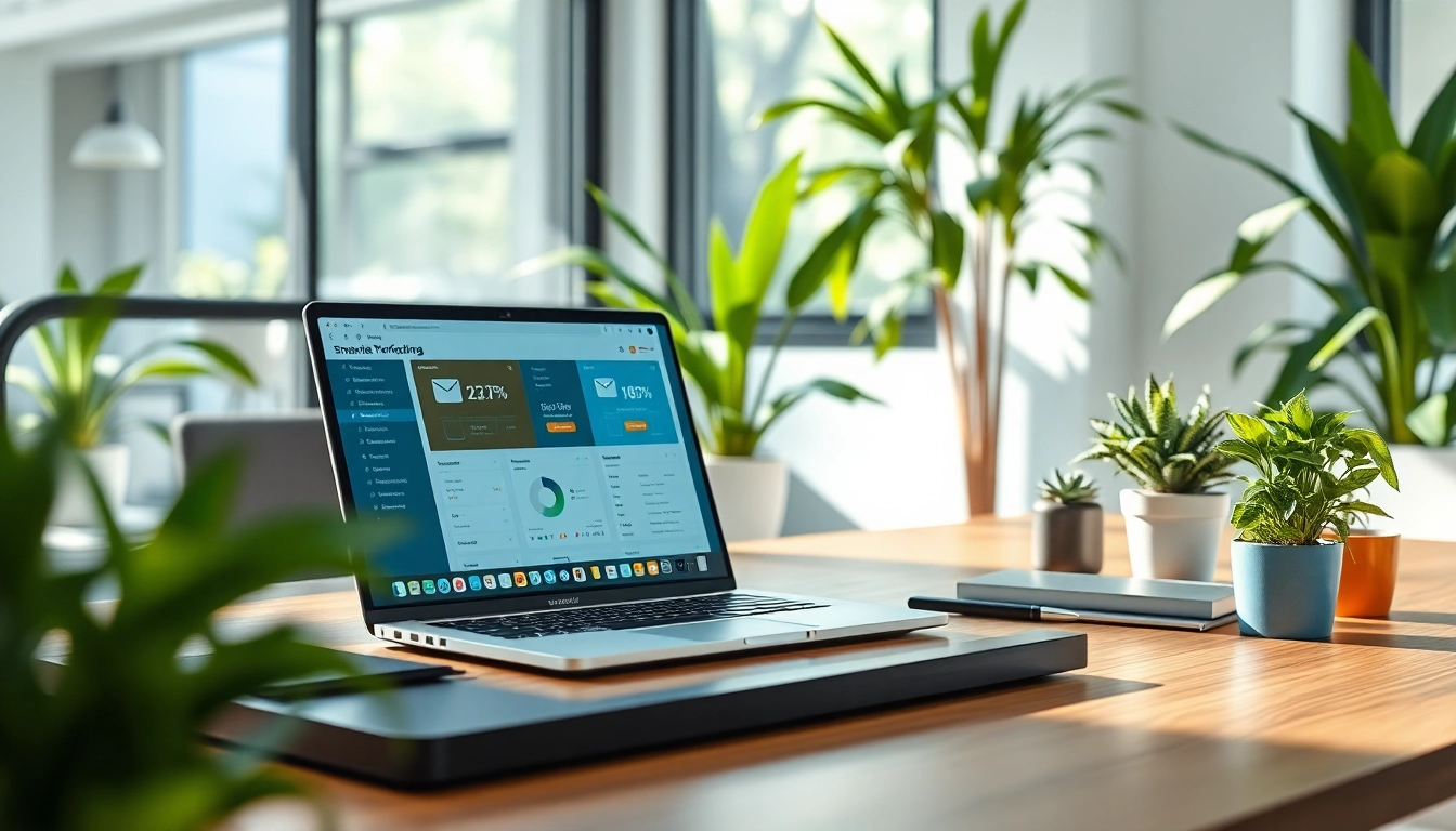 Online email verification dashboard in a modern office workspace, showcasing user-friendly technology.