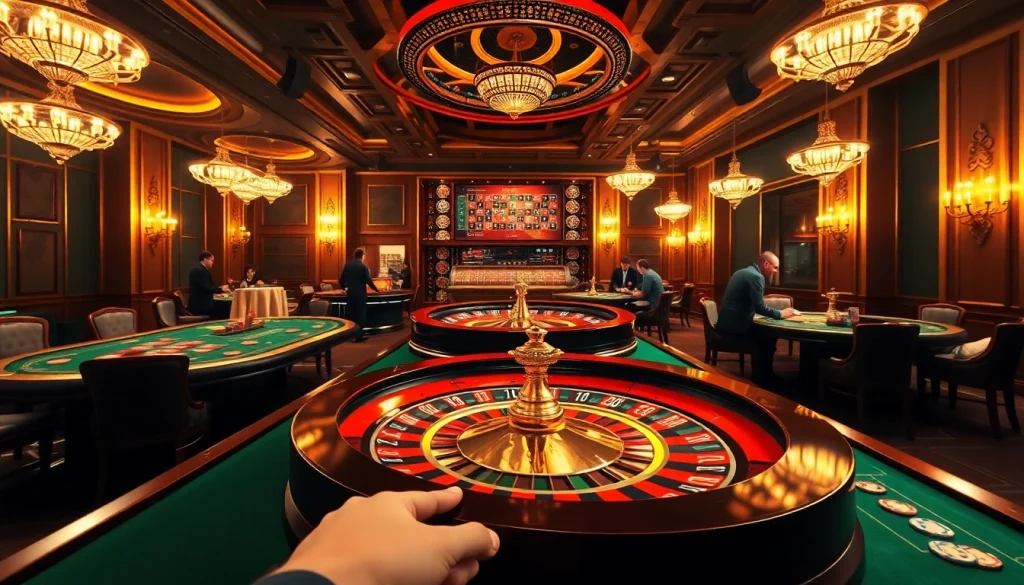 Engage with shbet bắn cá at a vibrant casino table, featuring chips and a roulette wheel in action.