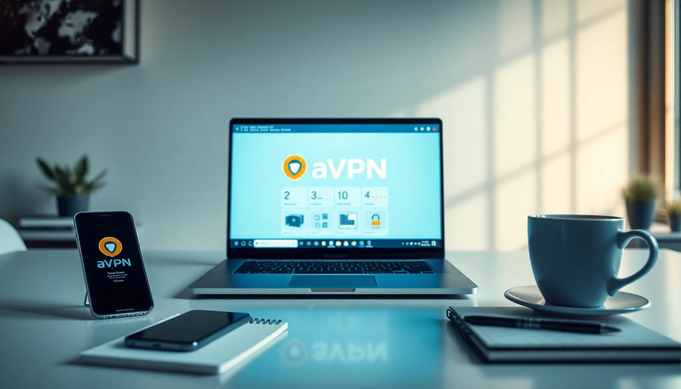 在专业工作环境中的现代笔记本电脑上显示的快连VPN界面，传达创新与安全感。