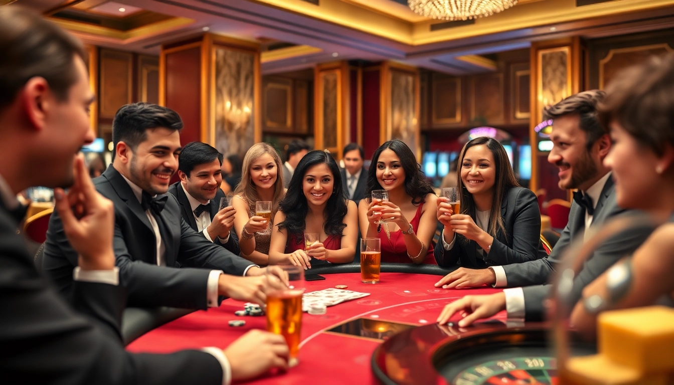 Pinco Casino oynamag ilə həyəcanlı kazino atmosferi və oyunçuların rulet, poker oynadığını göstərir.