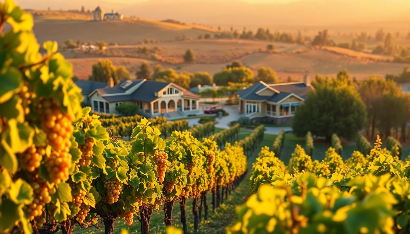 Experience wineries in Clarksburg surrounded by stunning vineyards at sunset.