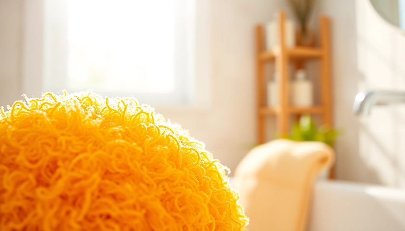 Find the best back loofah illuminating its natural texture and colors against a bright bathroom backdrop.