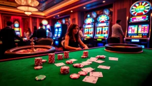 SODO Casino players engaged in an exciting game at a luxurious poker table.