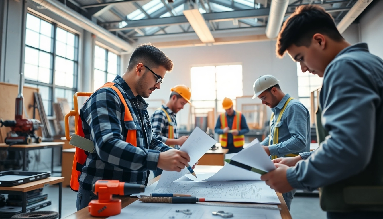 Students learning at construction trade schools in texas, showcasing hands-on training and teamwork.