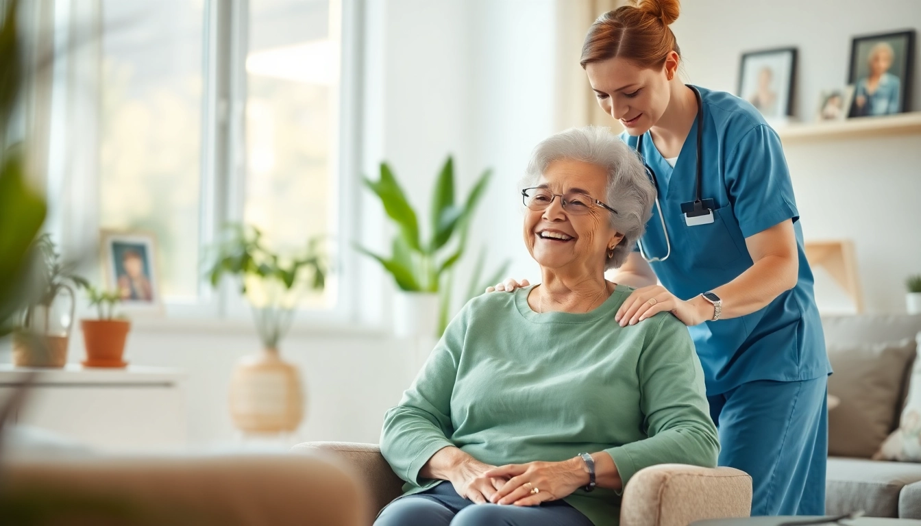 Engaging scene of austin senior home care with caregivers assisting seniors in a warm living room.
