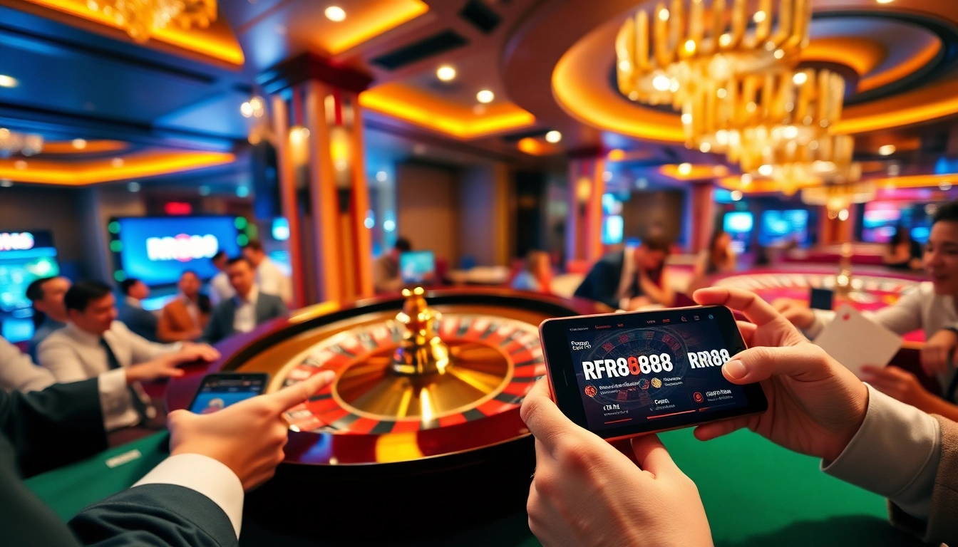 Experience thrilling games at RR88 casino with enthusiastic players at the roulette table.