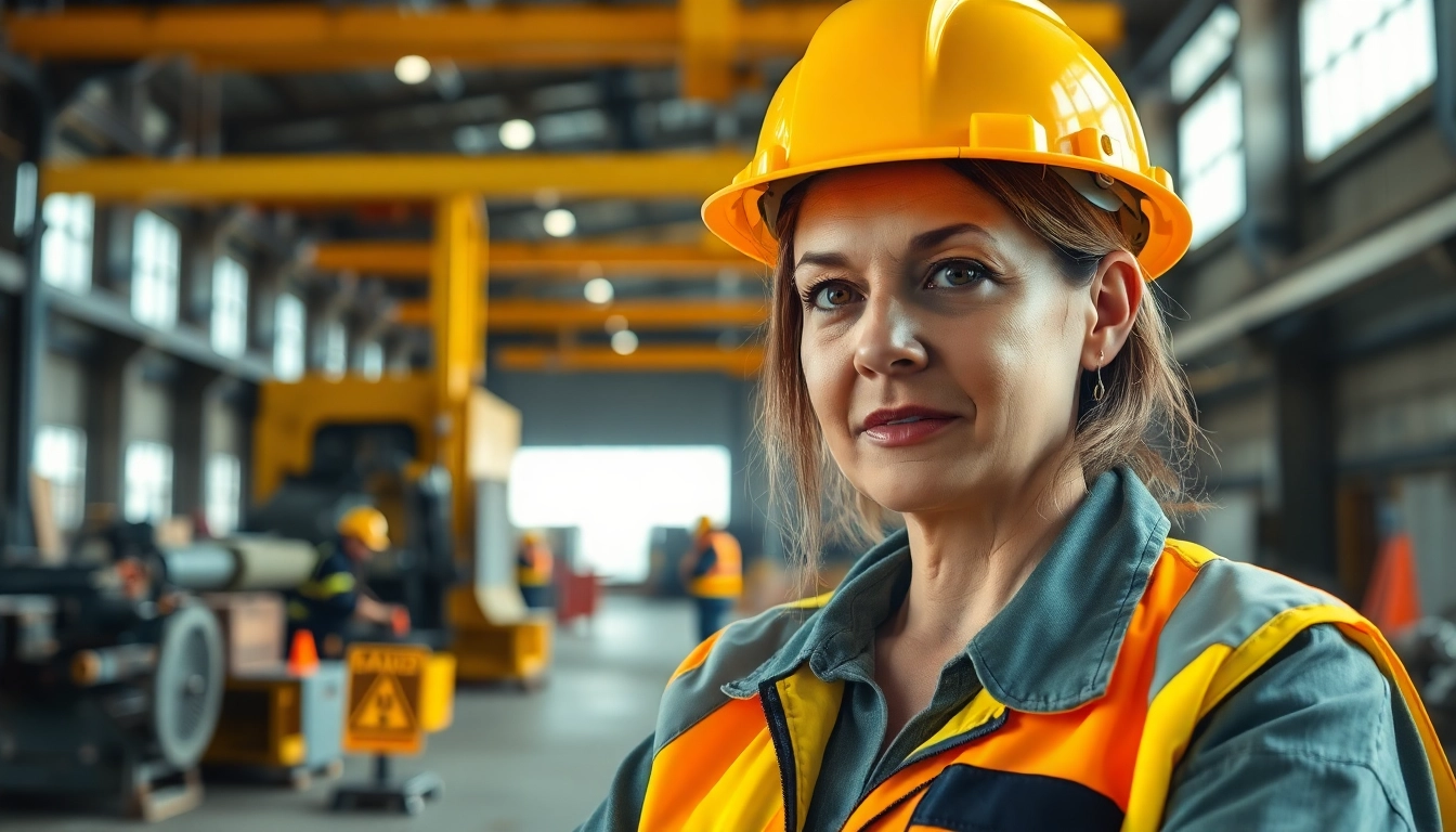 Assessing physical hazards in an industrial workplace with a safety officer.