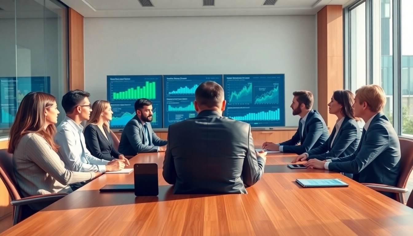 Visualizing business growth insights through collaborative brainstorming in a modern office.