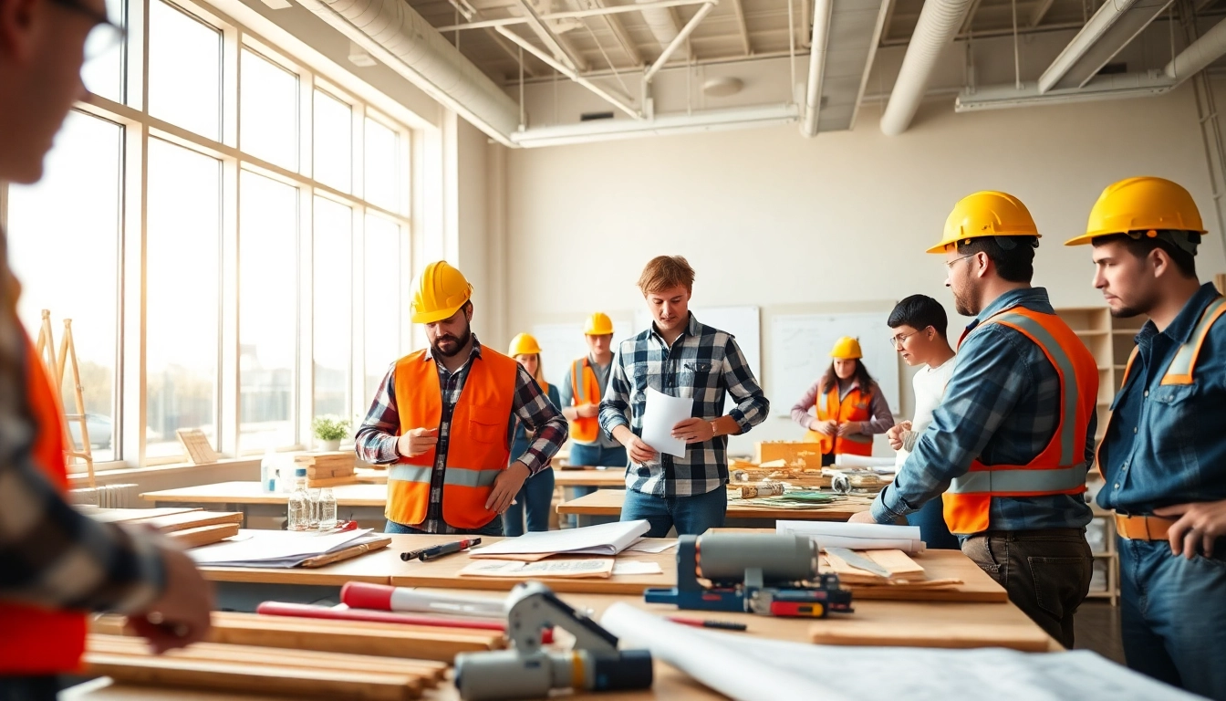 Explore construction trade schools in Texas through a dynamic classroom scene with students engaged in learning.
