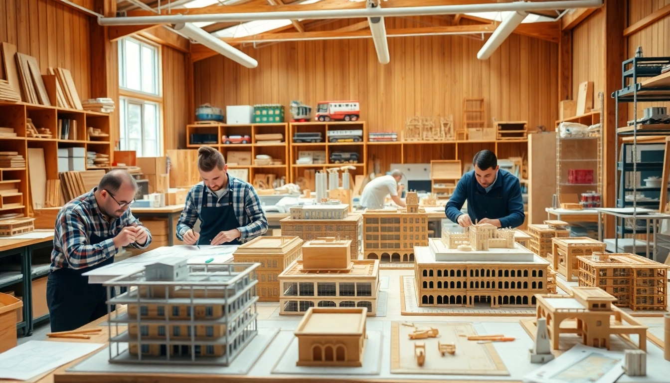 Architekturmodellbau Bielefeld in einer professionellen Werkstatt mit detaillierten Modellen.