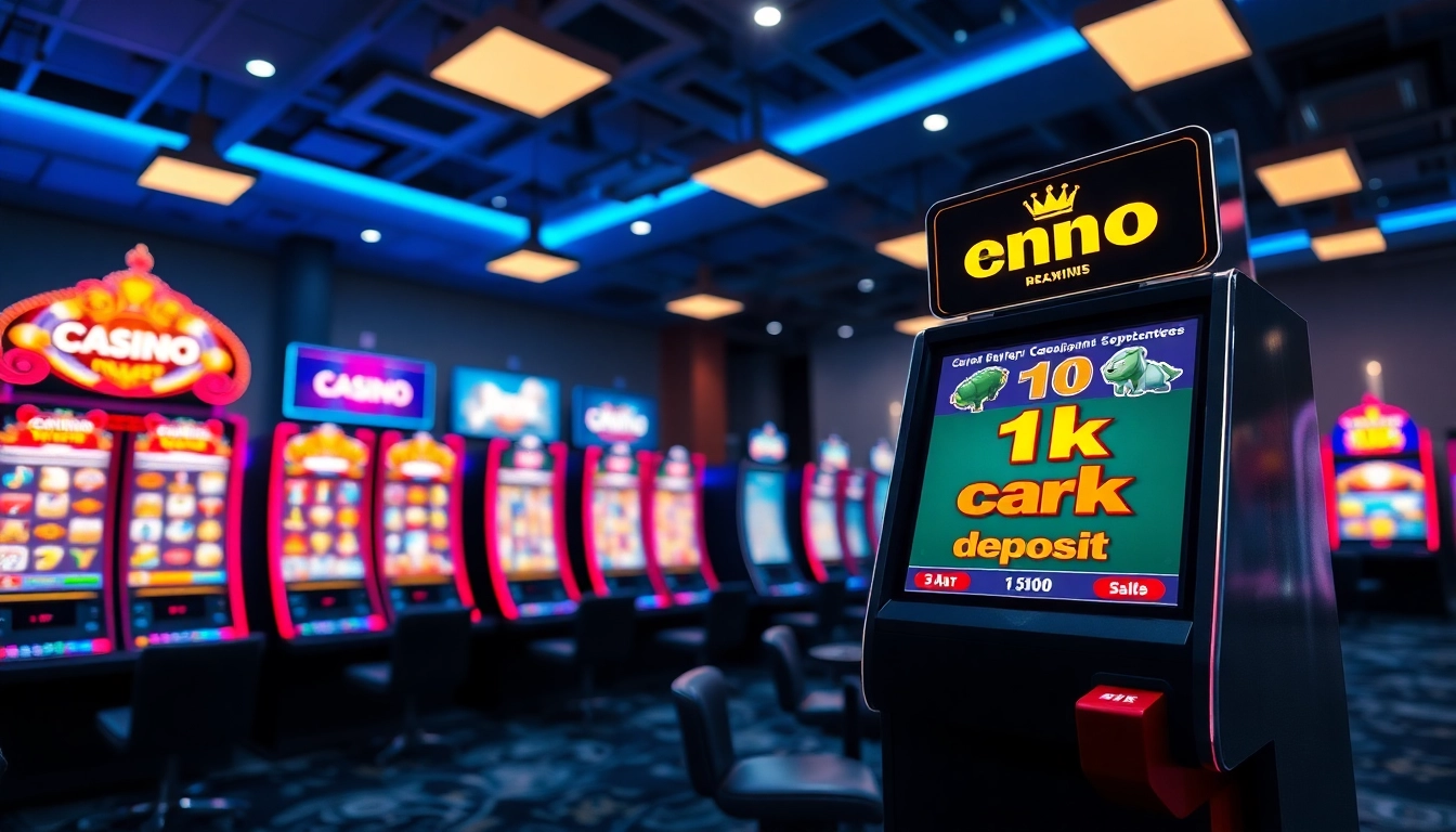 Menggambarkan slot depo 1k dengan permainan mesin slot yang berwarna-warni dan menarik.