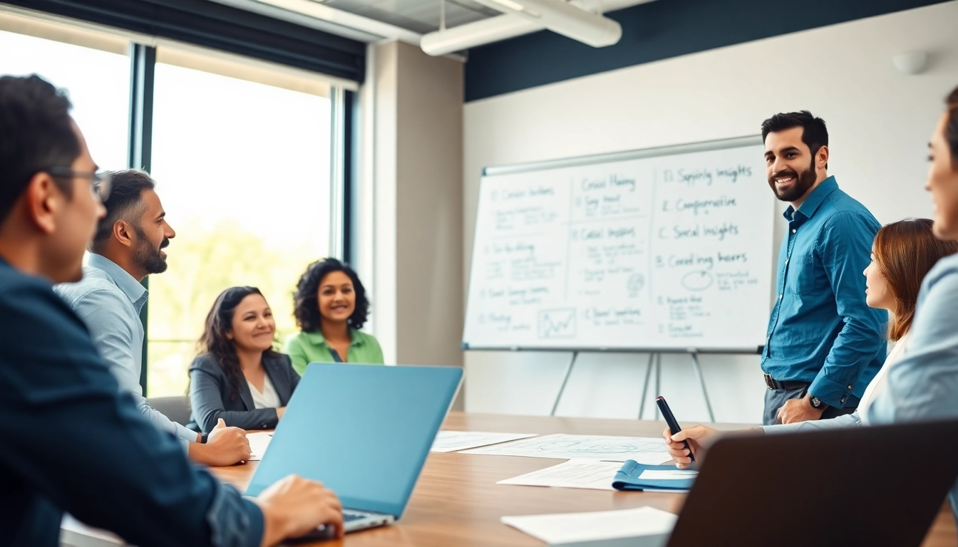 Crisis management consultant leading a strategic planning session with a focused team in a modern office.