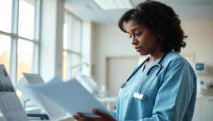 Nursing case analysis paper service showcasing a focused nurse analyzing a patient study in a modern hospital.