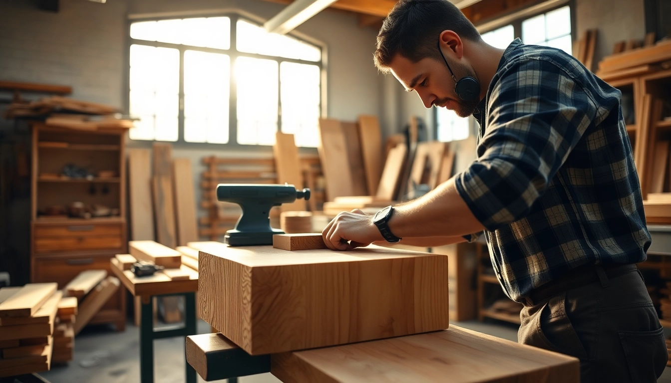 Carpentry Apprenticeship Near Me showcasing a skilled carpenter crafting furniture in a well-lit workshop.