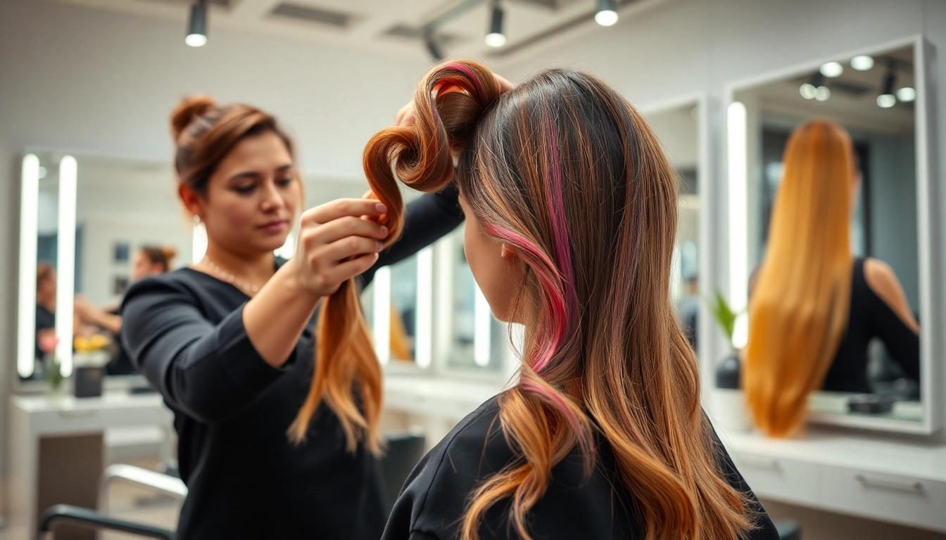 Hairstylist Craiova oferind un stil sofisticat clientului în salonul său modern.